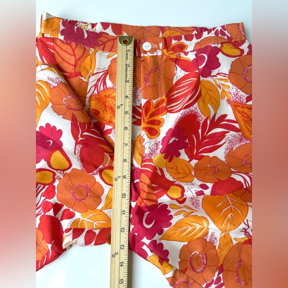 Bob Mackie Art Colorful Orange Red Floral Silk High Rise Cropped Pants Women’s 6 - Picture 5 of 6